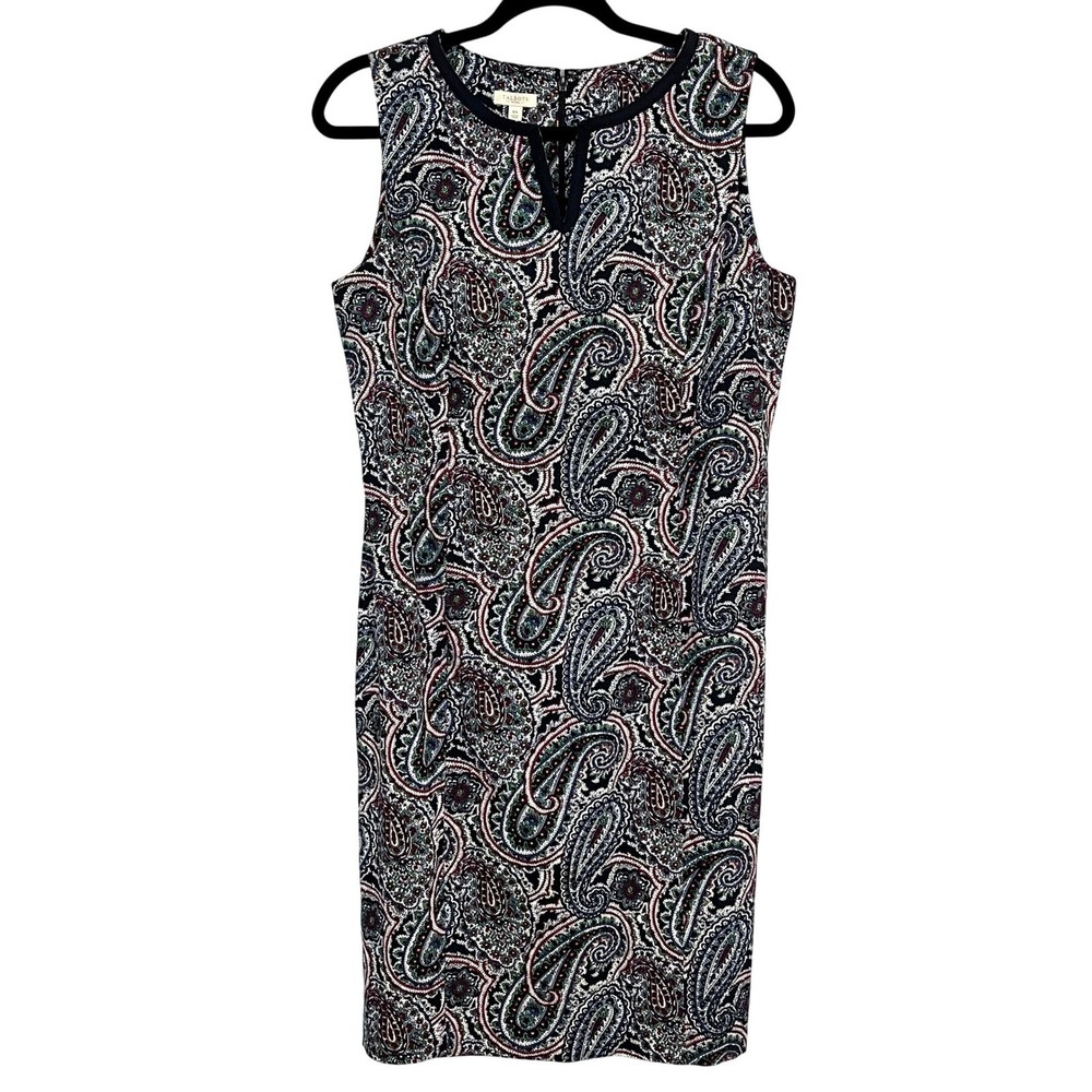 Talbots Petites Women's Sz 10P Paisley Woven Cotton Sheath Dress Preppy Academia
